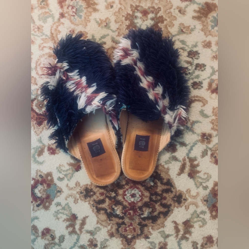 Faux Fur Slide Slippers - Blue Purple - size 13 - Faux Fur Wood Slipper Slides
